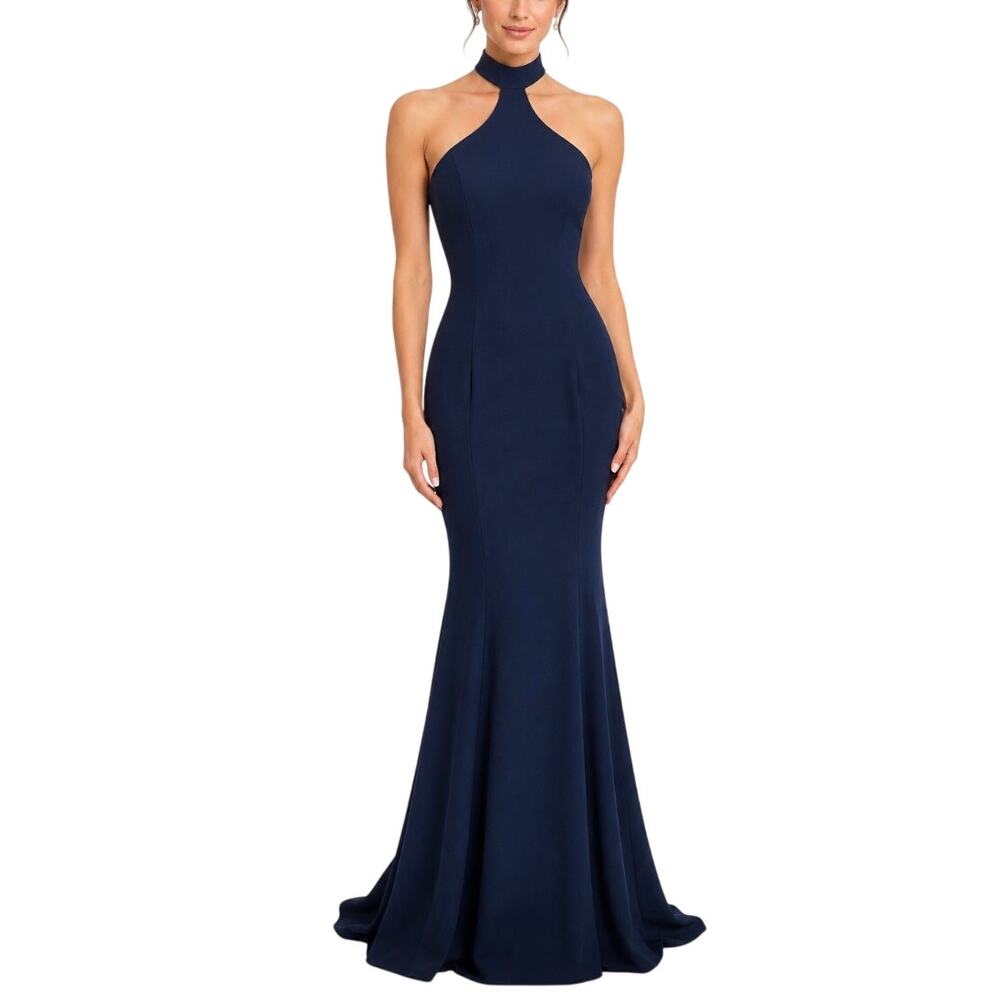 Dress the Population Blue Evening Gown Backless Long Mermaid Dress Size Medium